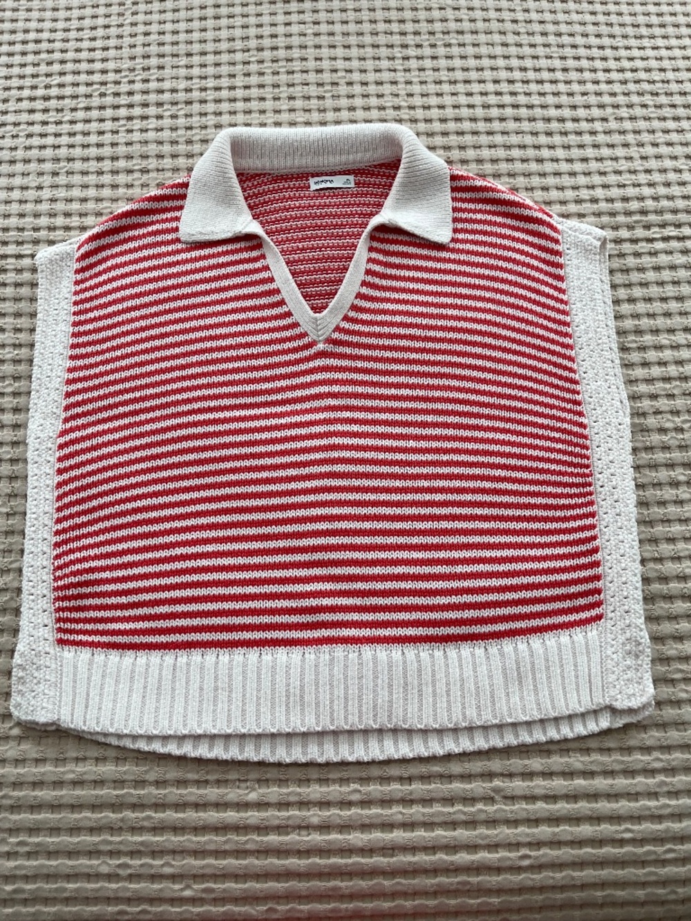 Coral Cream Striped Sleeveless Collared Sleeveless Sweater Women's XL
